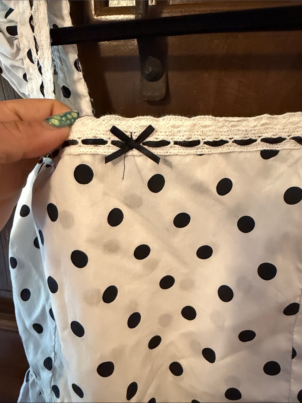 Polka Dot Ruffle Strap Crop Top in White and Black - Picture 2 of 4